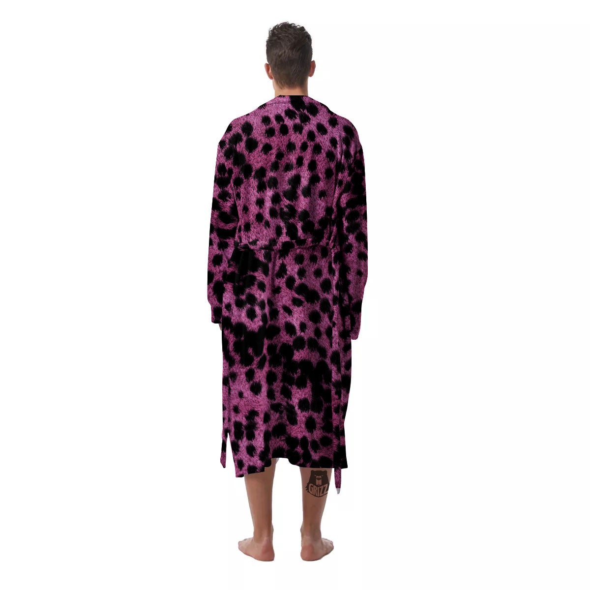 Black Cheetah And Hot Purple Print Men's Robe-grizzshop