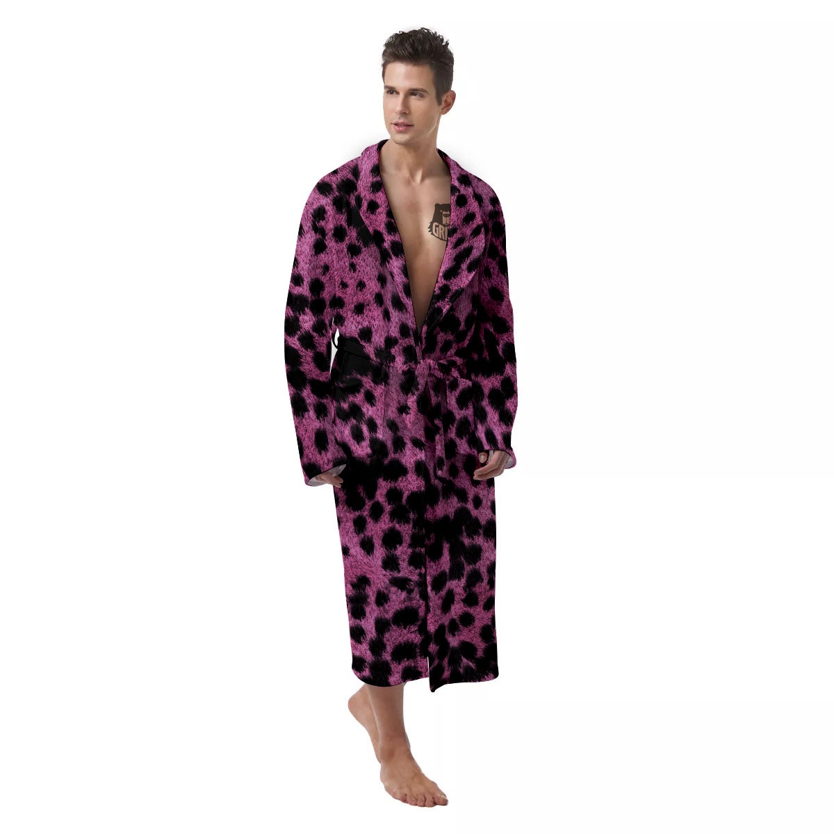 Black Cheetah And Hot Purple Print Men's Robe-grizzshop