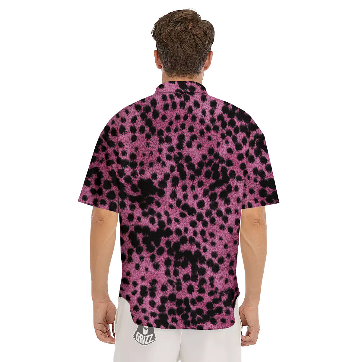 Black Cheetah And Hot Purple Print Men's Short Sleeve Shirts-grizzshop