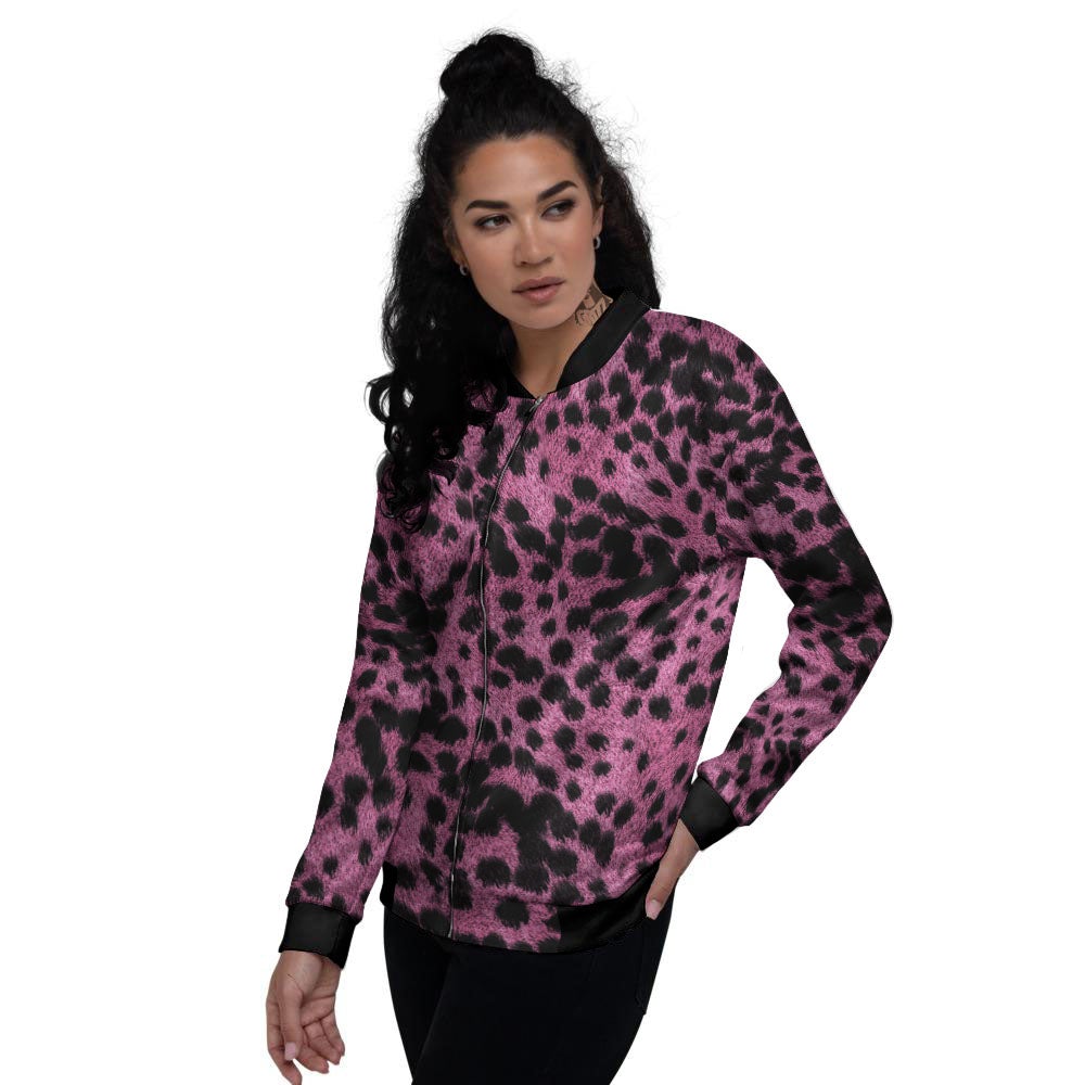 Black Cheetah And Hot Purple Print Women's Bomber Jacket-grizzshop