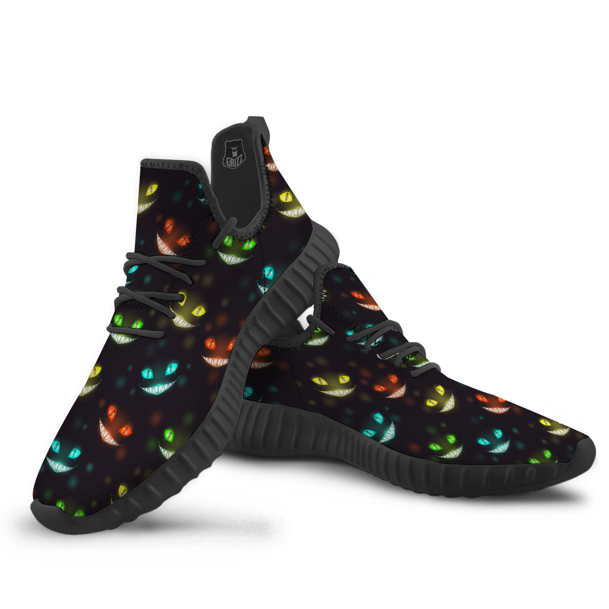 Black Cheshire Cat Print Pattern Black Walking Shoes-grizzshop