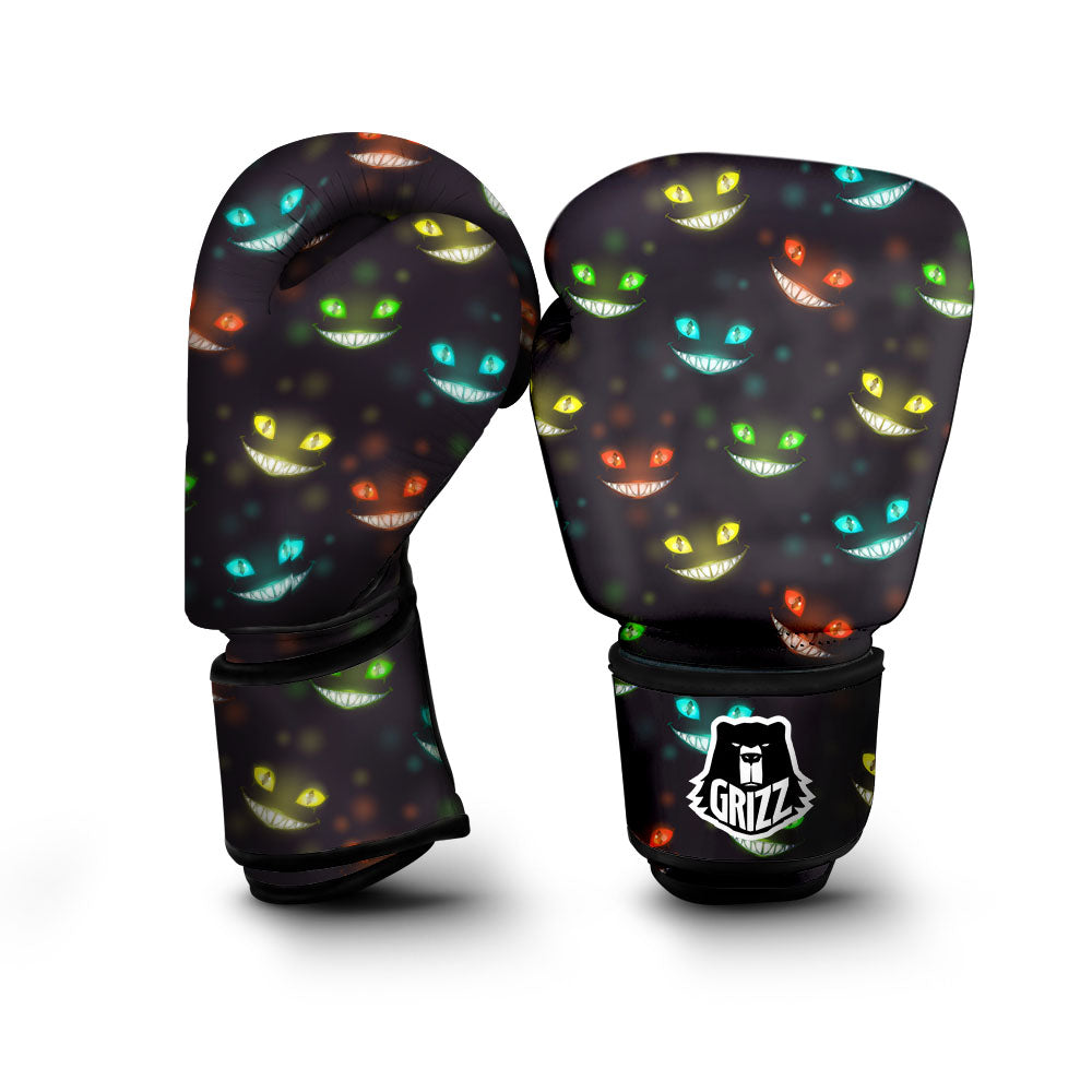 Black Cheshire Cat Print Pattern Boxing Gloves-grizzshop