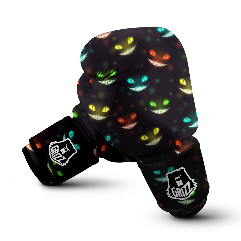 Black Cheshire Cat Print Pattern Boxing Gloves-grizzshop