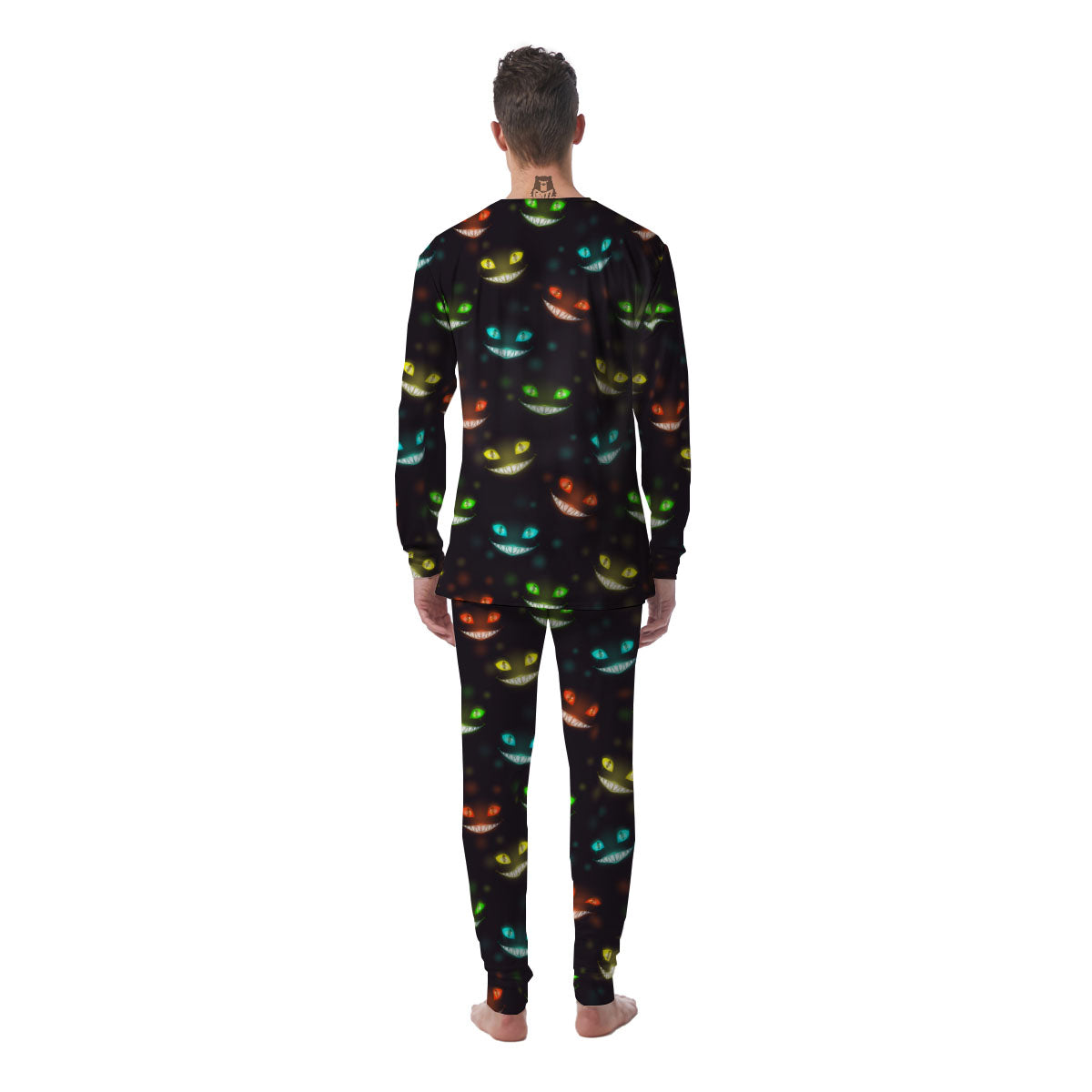 Black Cheshire Cat Print Pattern Men's Pajamas-grizzshop