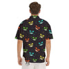 Black Cheshire Cat Print Pattern Men's Short Sleeve Shirts-grizzshop