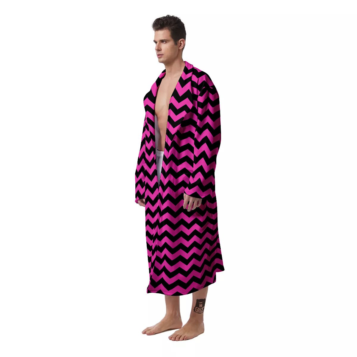 Black Chevron And Hot Pink Print Pattern Men's Robe-grizzshop