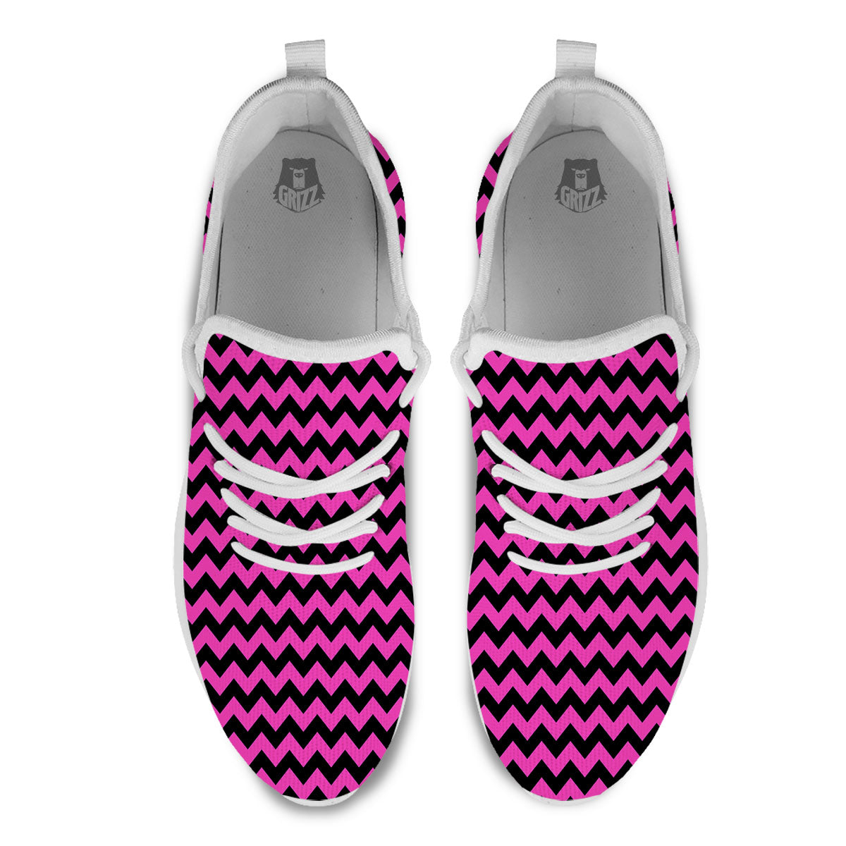 Black Chevron And Hot Pink Print Pattern White Athletic Shoes-grizzshop