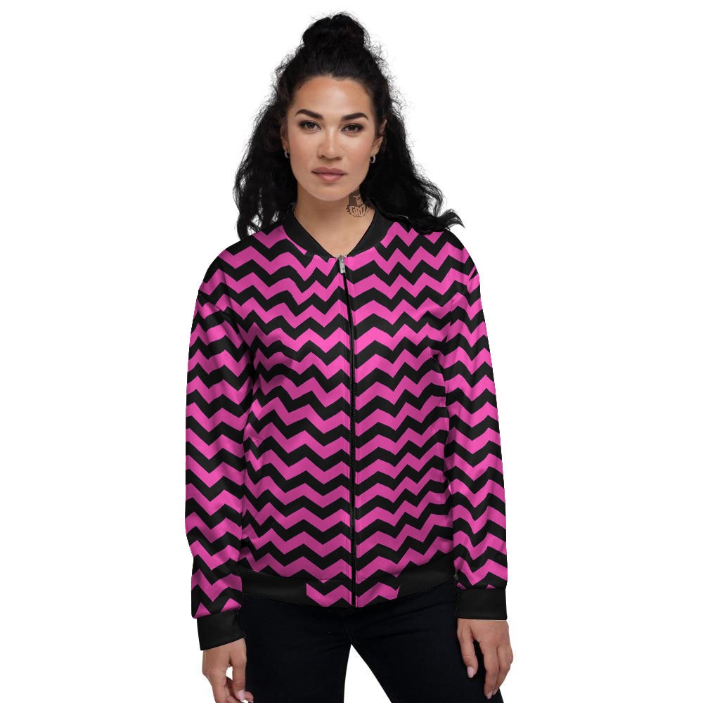 Black Chevron And Hot Pink Print Pattern Women's Bomber Jacket-grizzshop