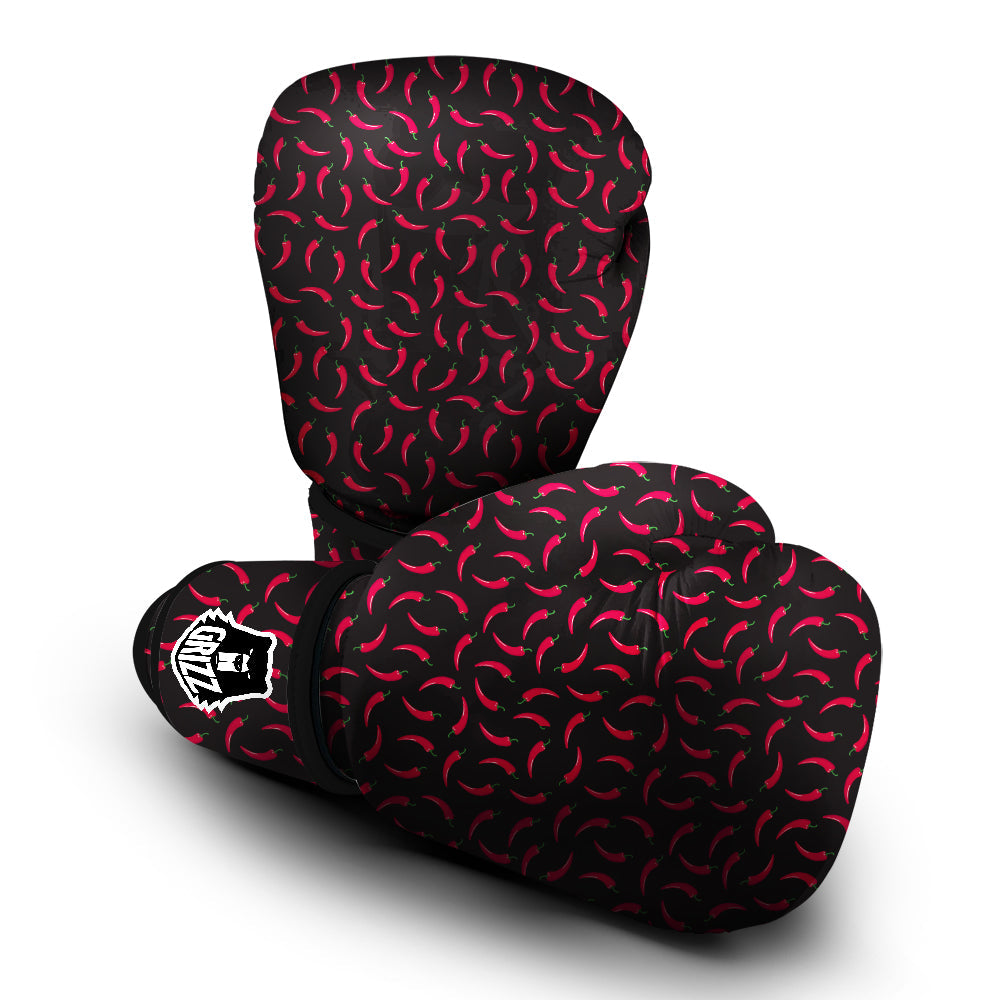 Black Chili Pepper Print Pattern Boxing Gloves-grizzshop