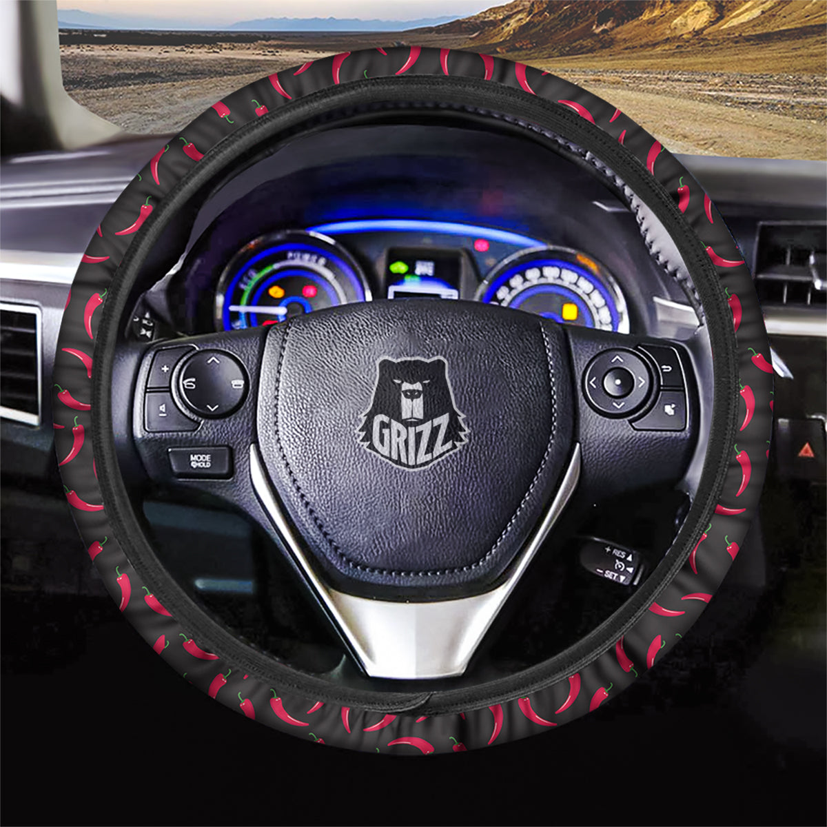 Black Chili Pepper Print Pattern Car Steering Wheel Cover-grizzshop