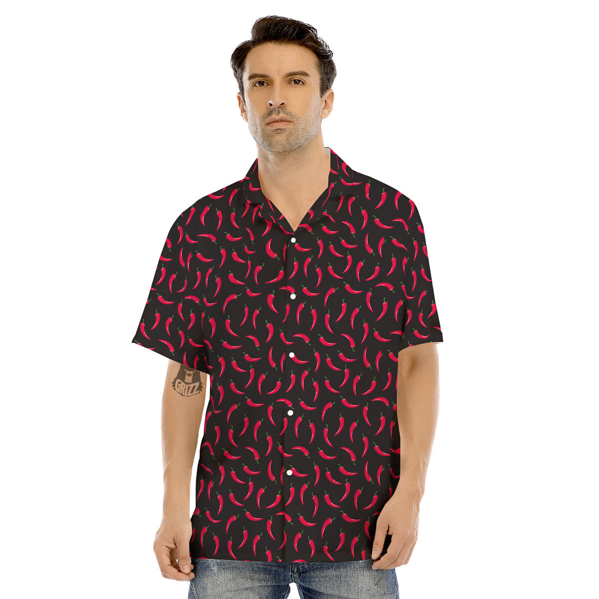 Black Chili Pepper Print Pattern Men's Hawaiian Shirt-grizzshop