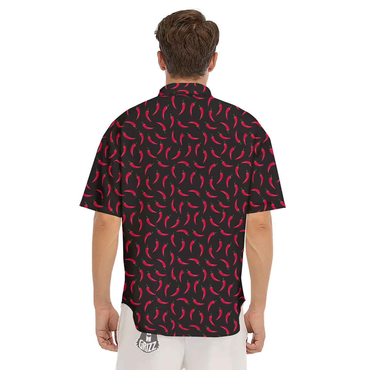 Black Chili Pepper Print Pattern Men's Short Sleeve Shirts-grizzshop