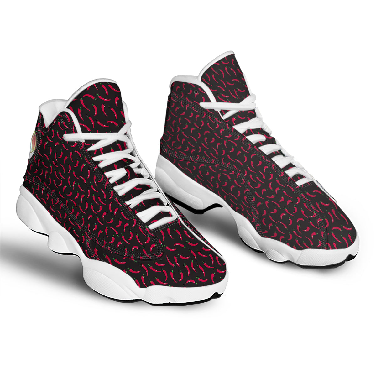 Black Chili Pepper Print Pattern White Basketball Shoes-grizzshop