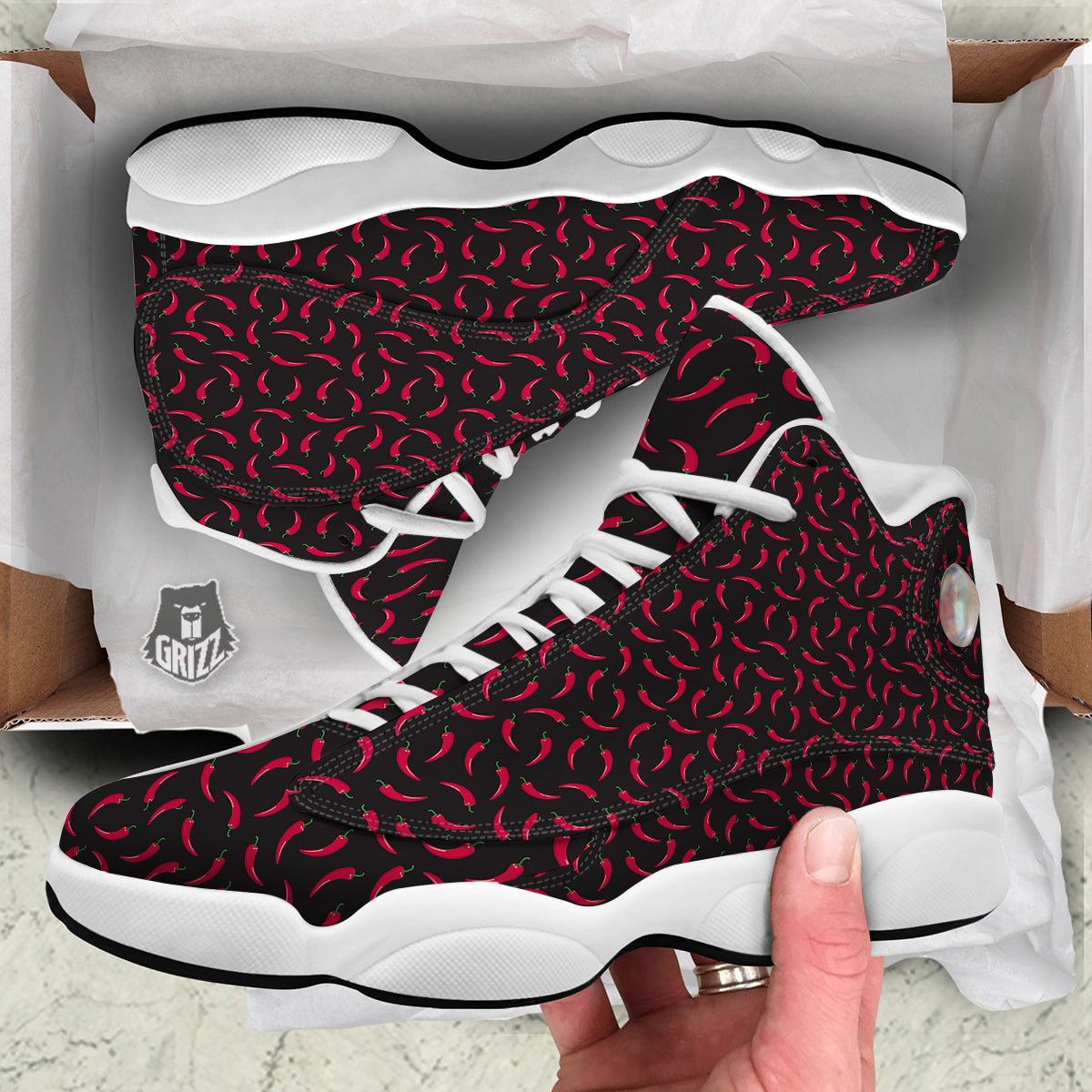 Black Chili Pepper Print Pattern White Basketball Shoes-grizzshop