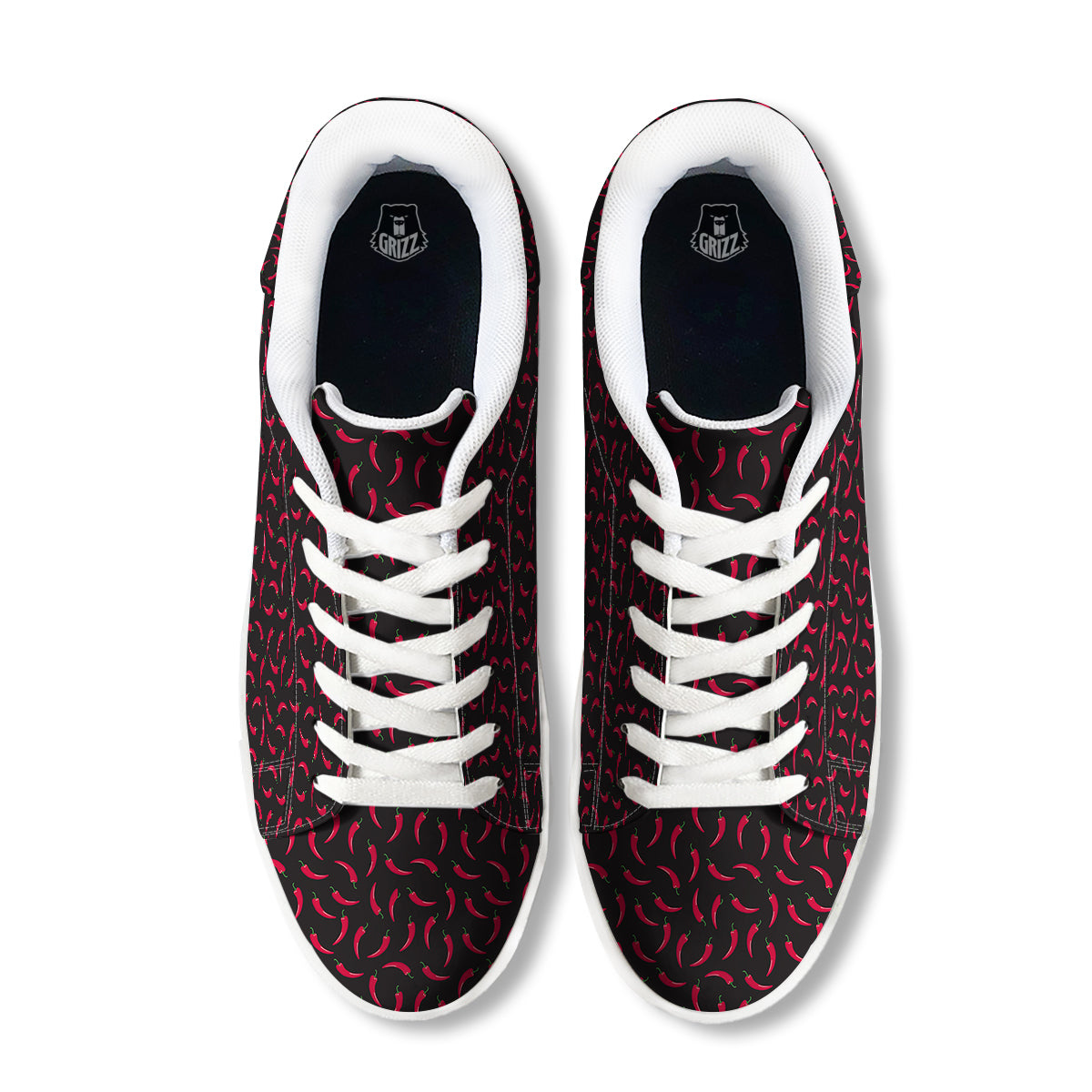 Black Chili Pepper Print Pattern White Low Top Sneakers-grizzshop