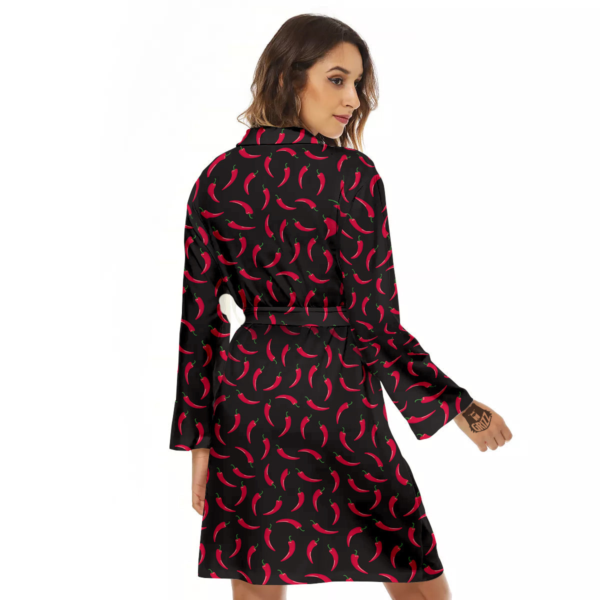 Black Chili Pepper Print Pattern Women's Robe-grizzshop
