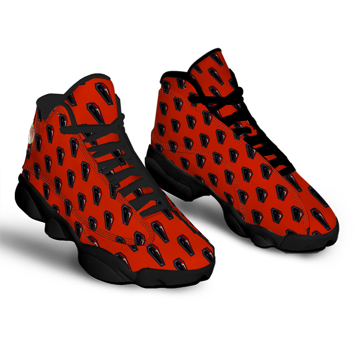 Black Coffin Red Print Pattern Black Basketball Shoes-grizzshop