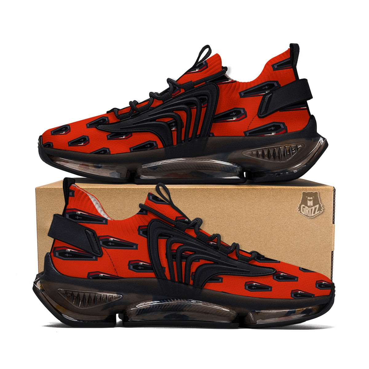 Black Coffin Red Print Pattern Black Gym Shoes-grizzshop