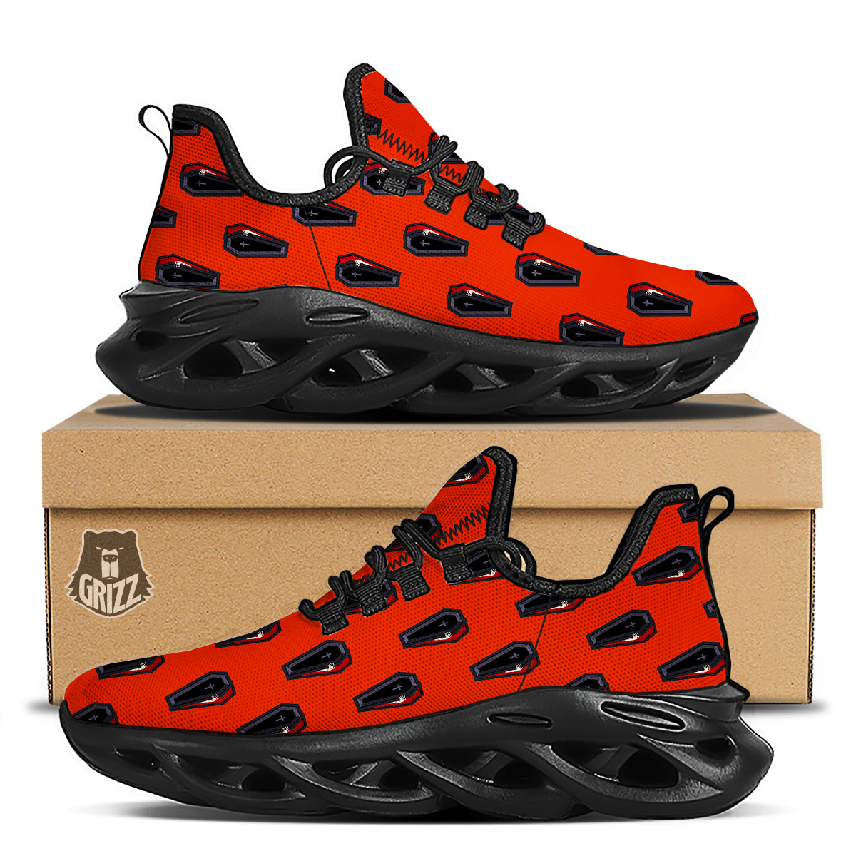 Black Coffin Red Print Pattern Black Running Shoes-grizzshop