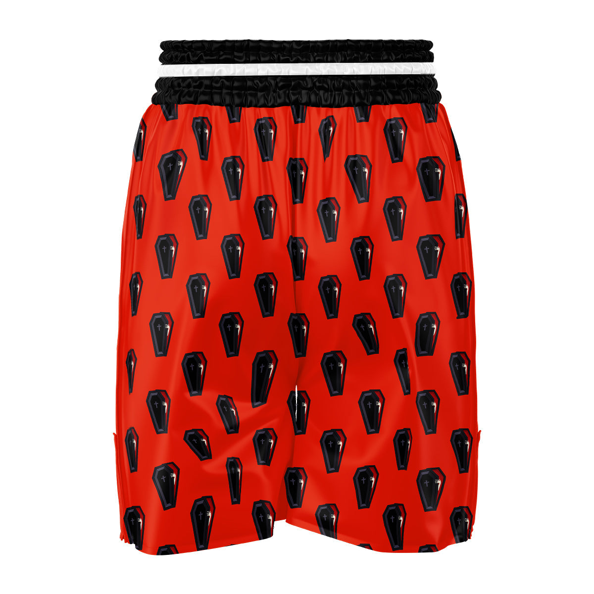 Black Coffin Red Print Pattern Boxing Shorts-grizzshop