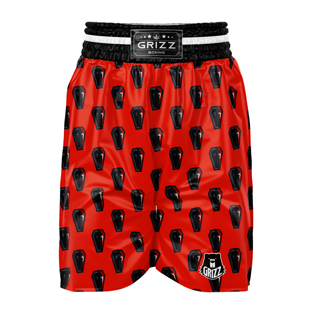 Black Coffin Red Print Pattern Boxing Shorts-grizzshop