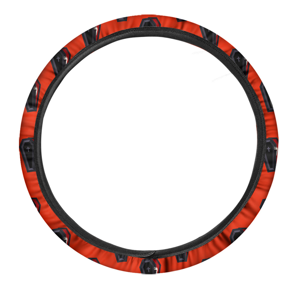 Black Coffin Red Print Pattern Car Steering Wheel Cover-grizzshop