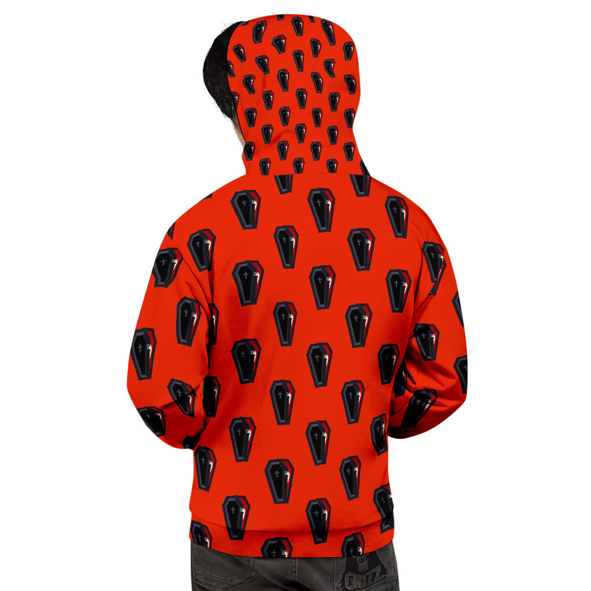 Black Coffin Red Print Pattern Men's Hoodie-grizzshop