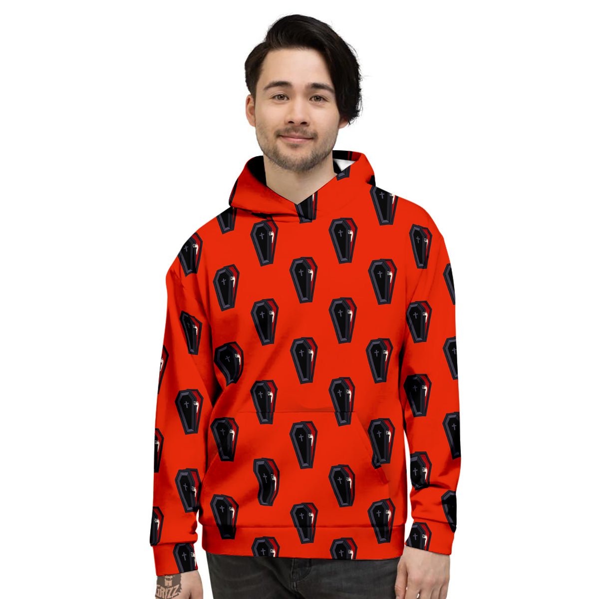 Black Coffin Red Print Pattern Men's Hoodie-grizzshop