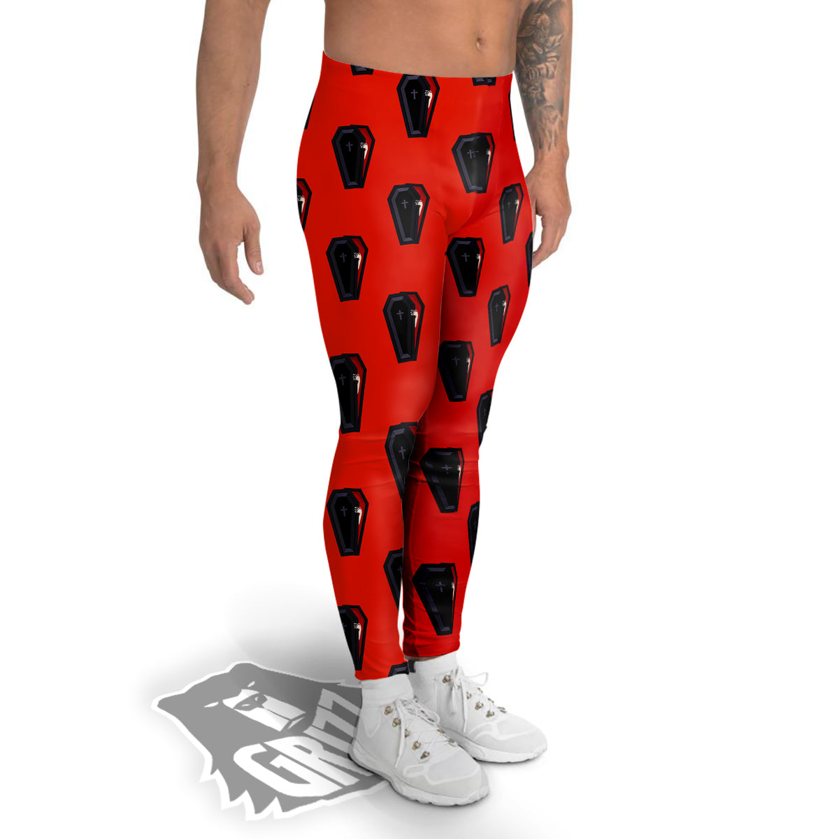 Black Coffin Red Print Pattern Men's Leggings-grizzshop