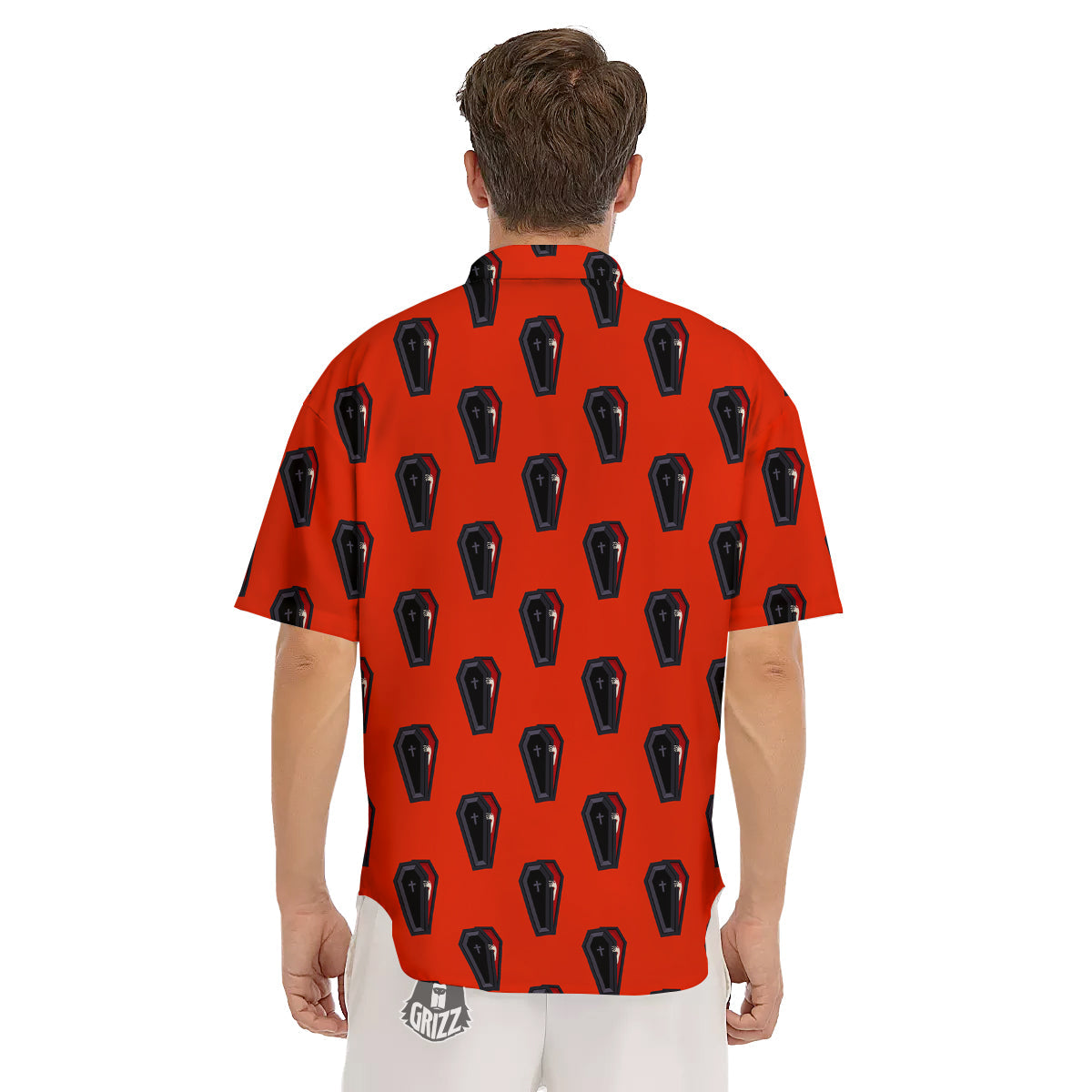 Black Coffin Red Print Pattern Men's Short Sleeve Shirts-grizzshop