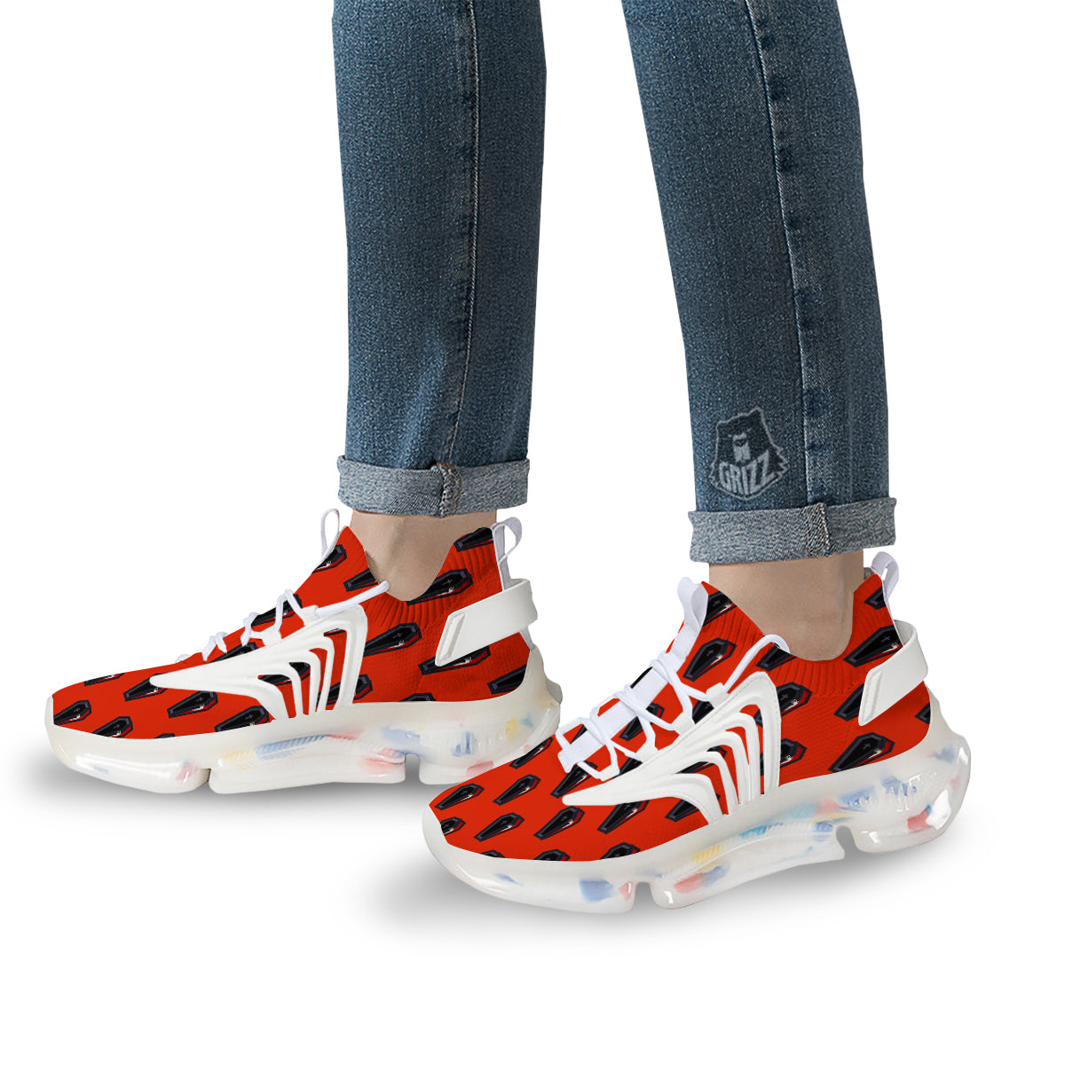 Black Coffin Red Print Pattern White Gym Shoes-grizzshop