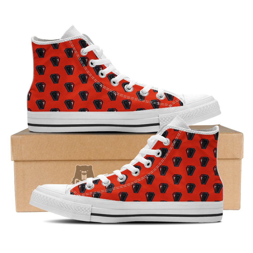 Black Coffin Red Print Pattern White High Top Shoes-grizzshop