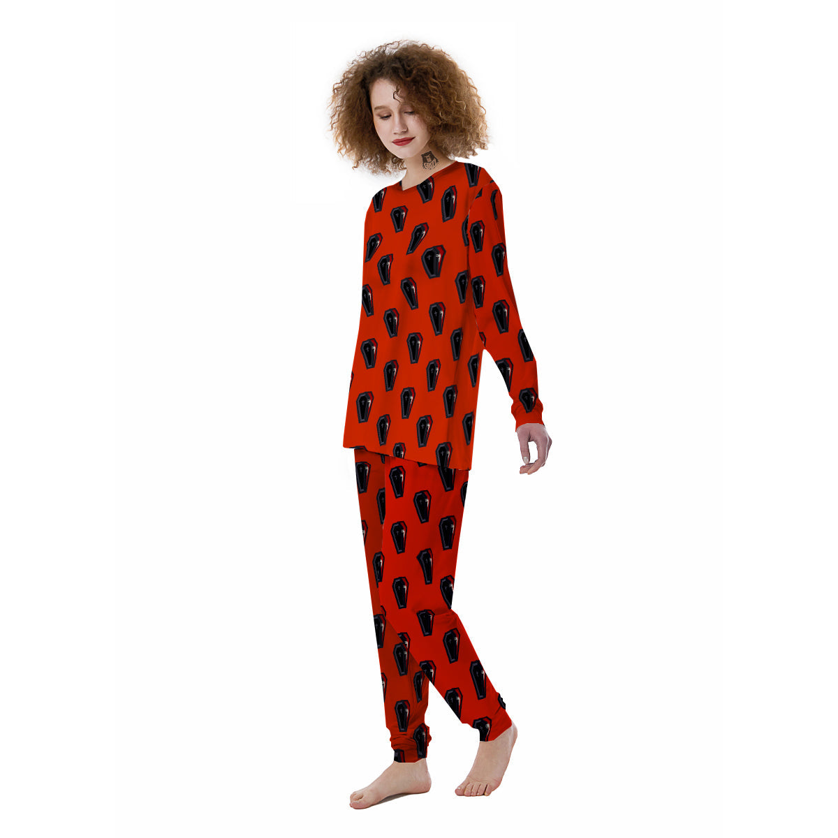 Black Coffin Red Print Pattern Women's Pajamas-grizzshop