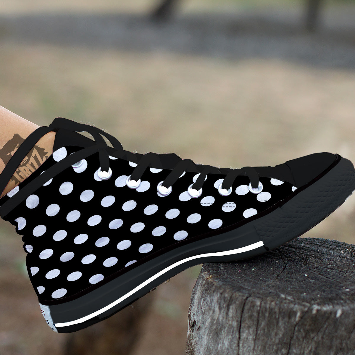 Black Color Polka Dot Print Pattern Black High Top Shoes-grizzshop