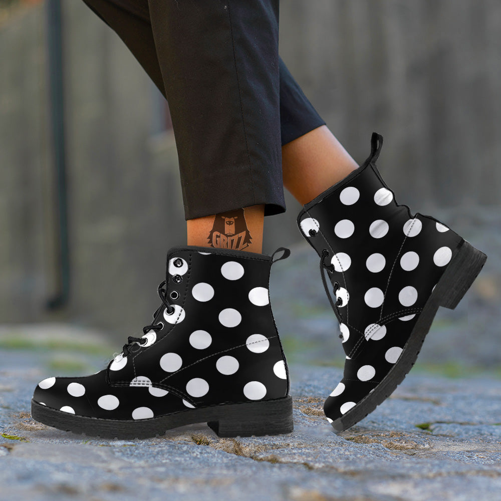 Black Color Polka Dot Print Pattern Leather Boots-grizzshop
