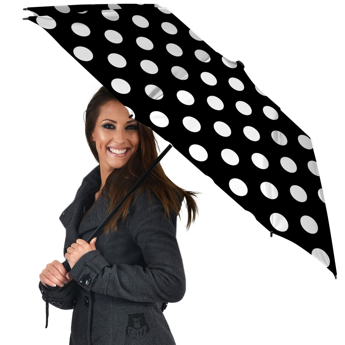 Black Color Polka Dot Print Pattern Umbrella-grizzshop