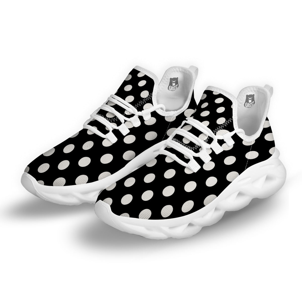 Black Color Polka Dot Print Pattern White Running Shoes-grizzshop