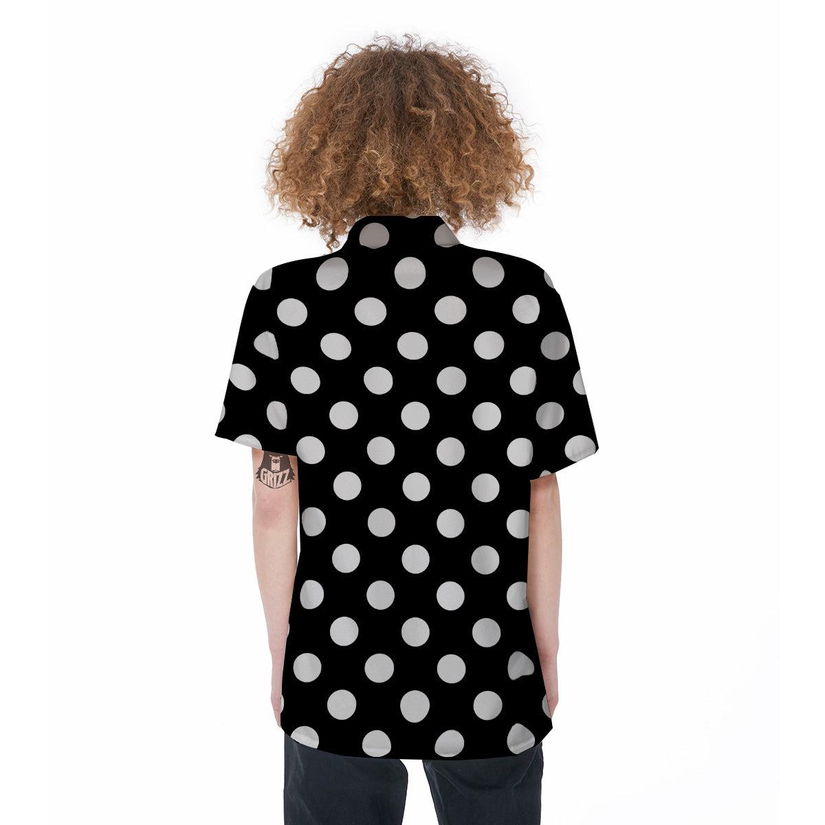 Black Color Polka Dot Print Pattern Women's Short Sleeve Shirts-grizzshop