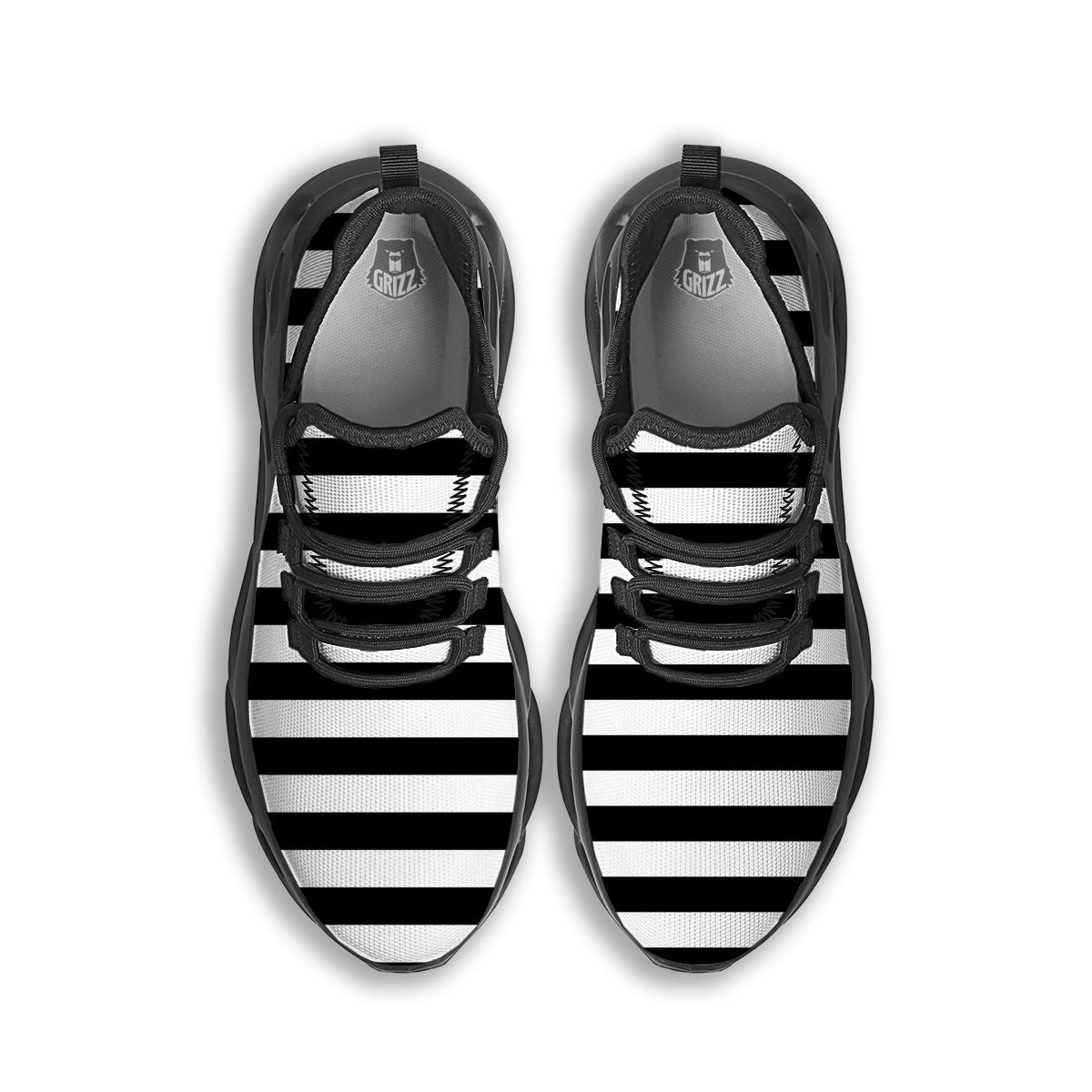 Black Color Striped Print Black Running Shoes-grizzshop