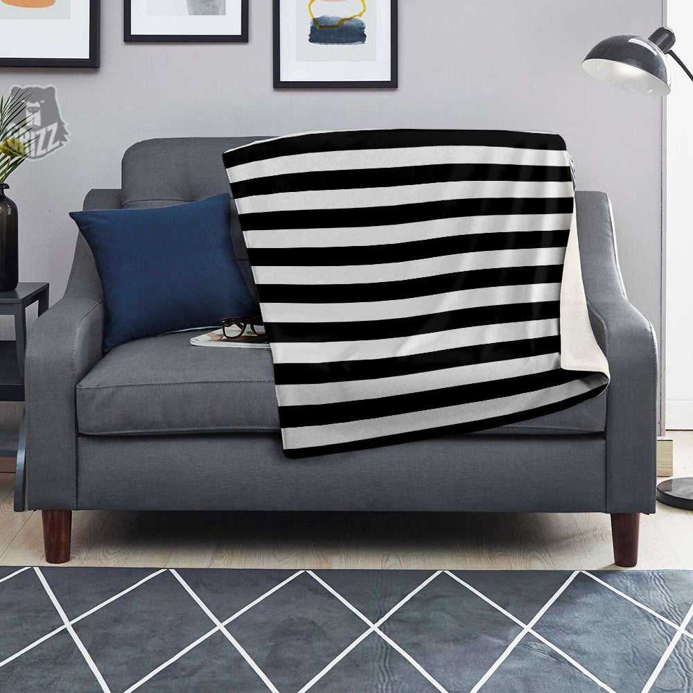 Black Color Striped Print Blanket-grizzshop