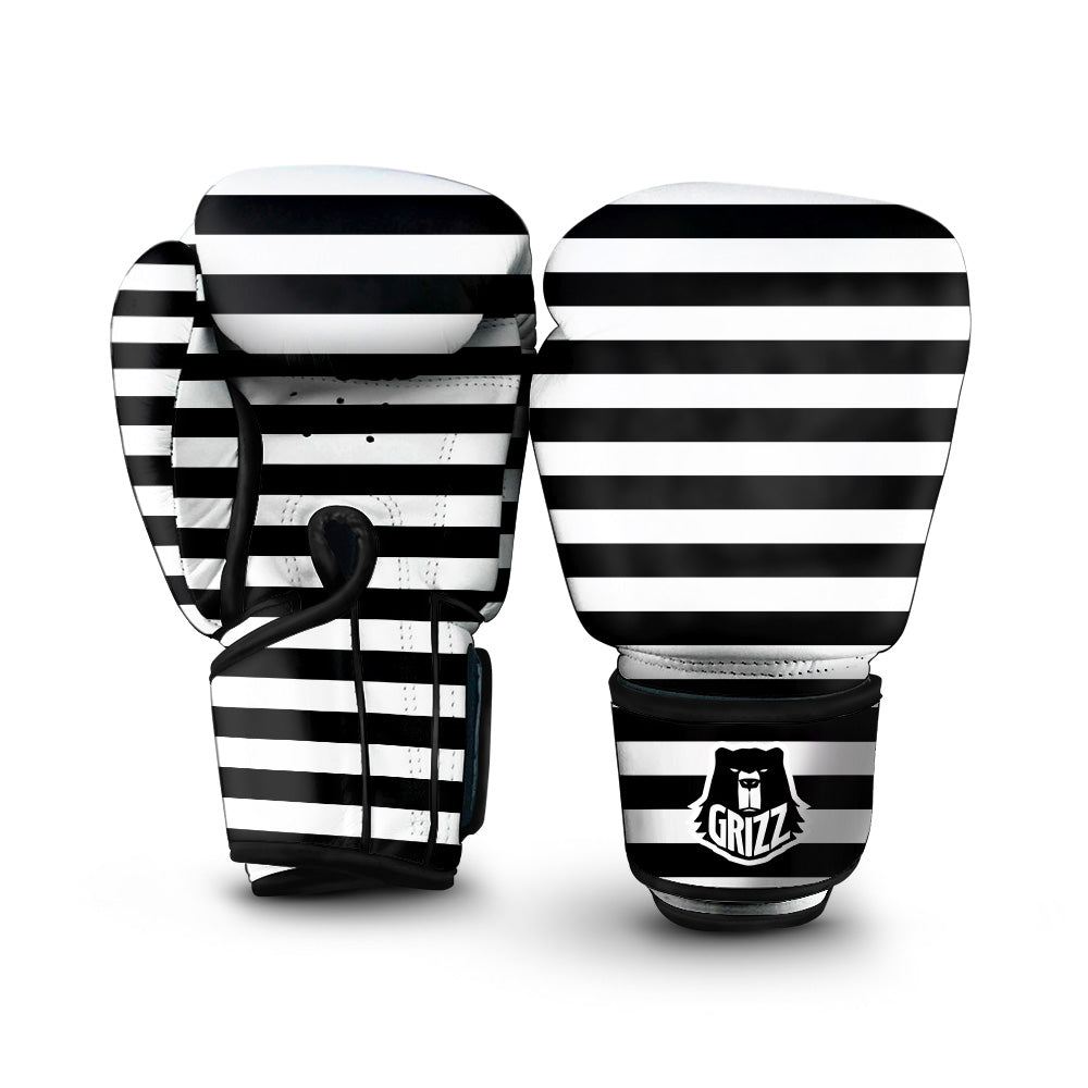 Black Color Striped Print Boxing Gloves-grizzshop