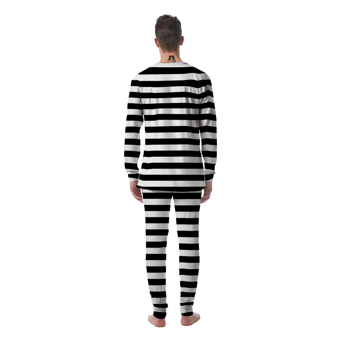 Black Color Striped Print Men's Pajamas-grizzshop