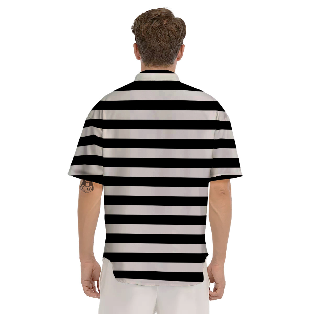 Black Color Striped Print Men's Short Sleeve Shirts-grizzshop