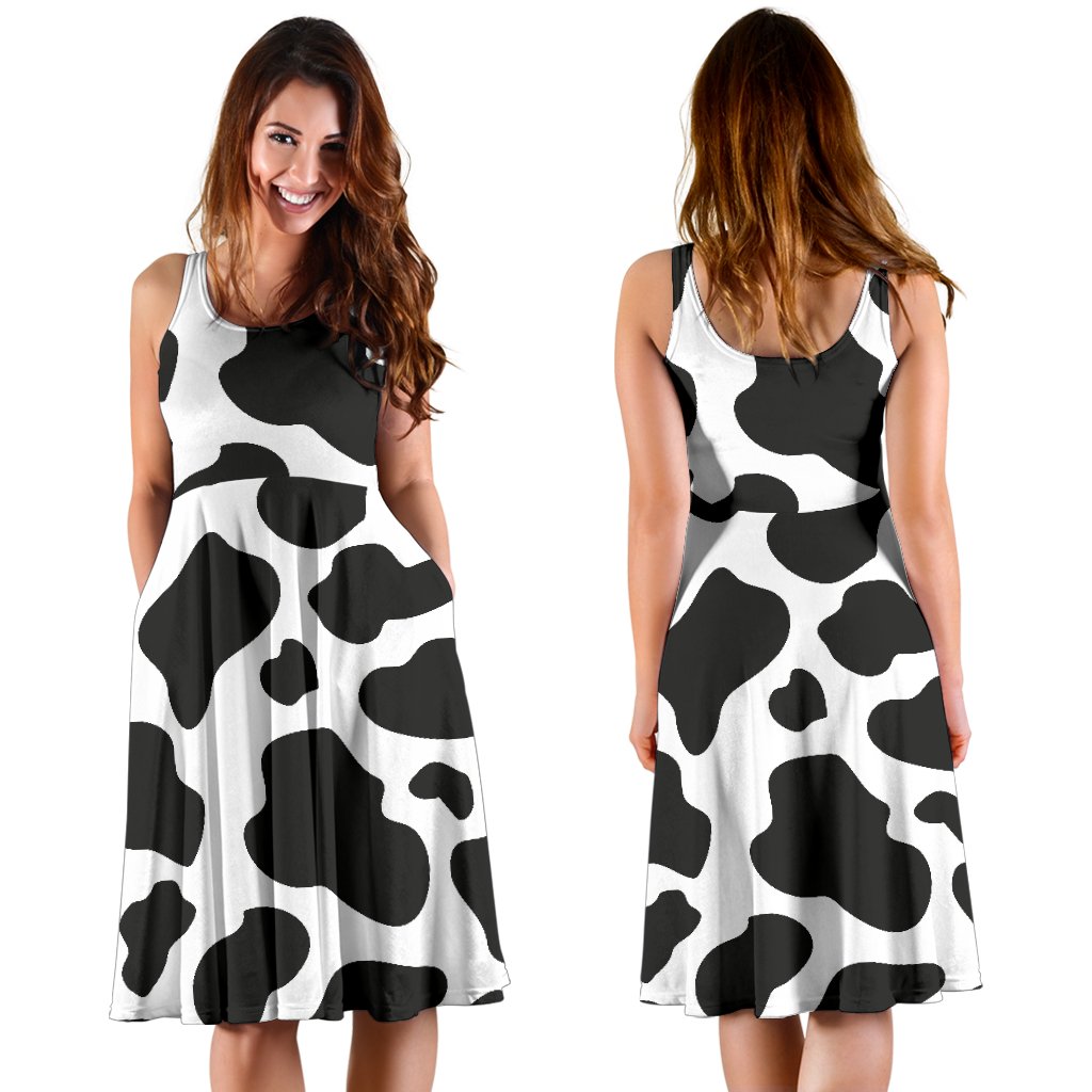 Black Cow Pattern Print Dress-grizzshop