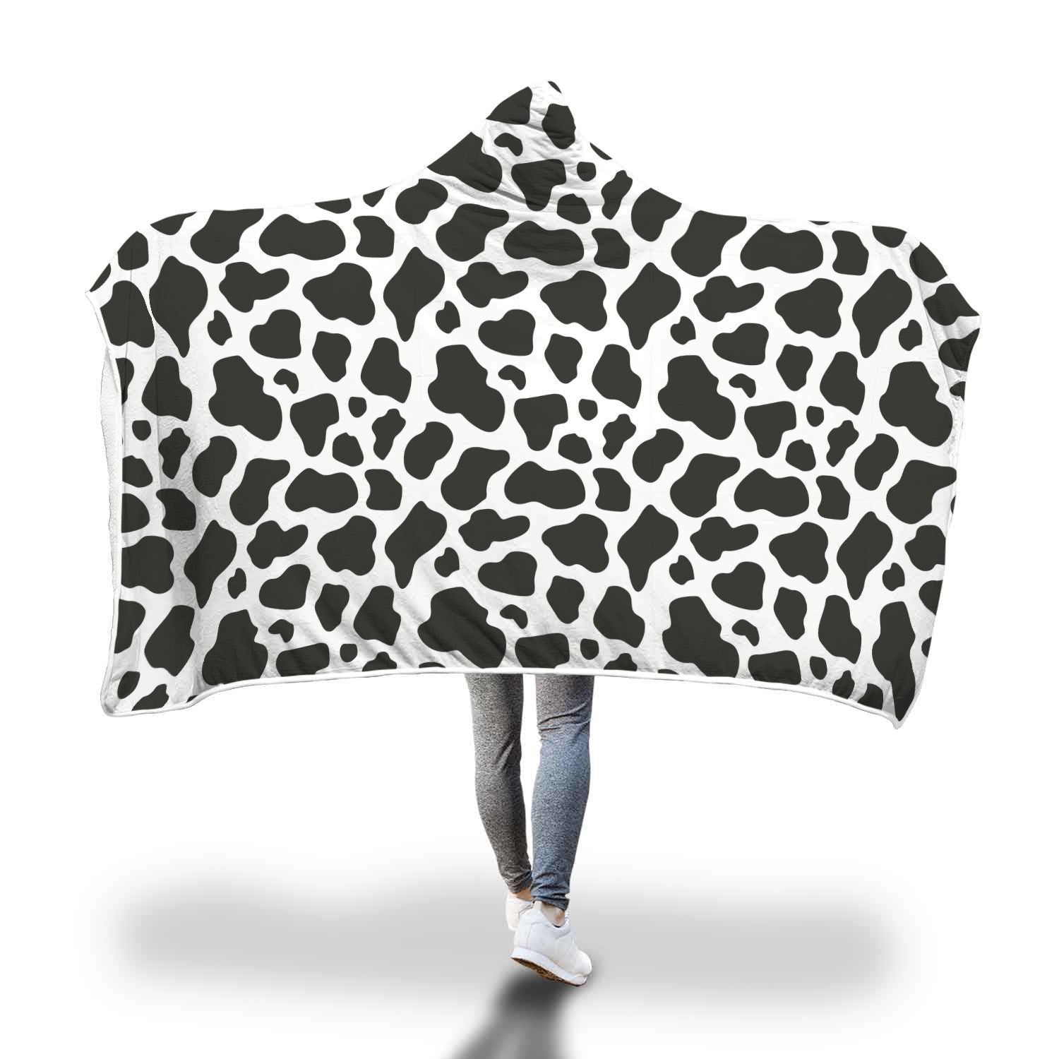 Black Cow Pattern Print Hooded Blanket-grizzshop