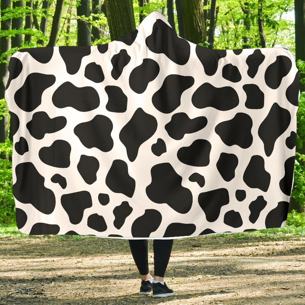 Black Cow Pattern Print Hooded Blanket-grizzshop