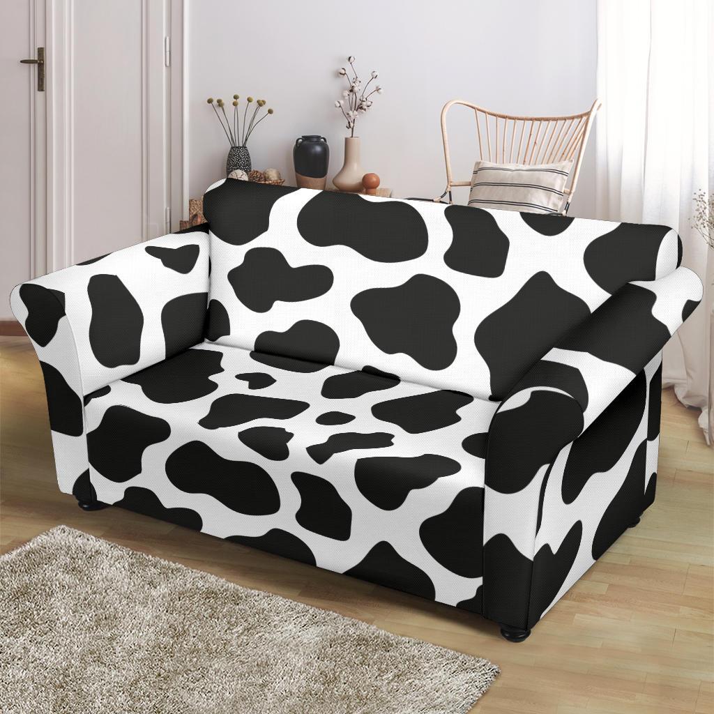 Black Cow Pattern Print Loveseat Cover-grizzshop