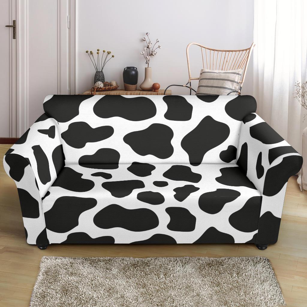 Black Cow Pattern Print Loveseat Cover-grizzshop