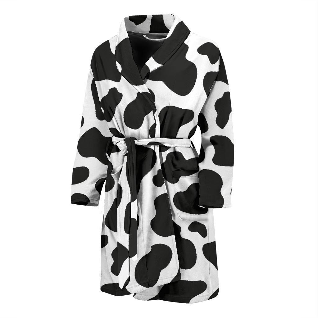 Black Cow Pattern Print Men Long Robe-grizzshop