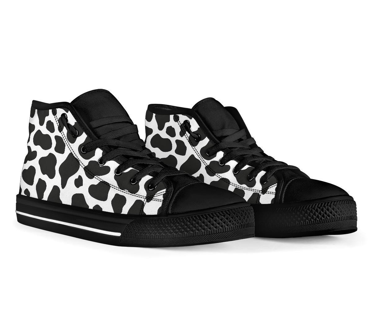 Black Cow Pattern Print Men Women's High Top Shoes-grizzshop